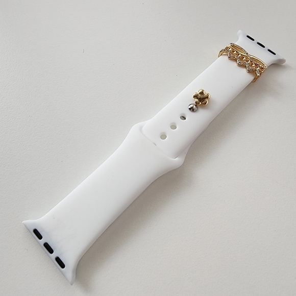 NWT White Golden Stone Heart Apple Watch Silicone Band - Picture 5 of 10